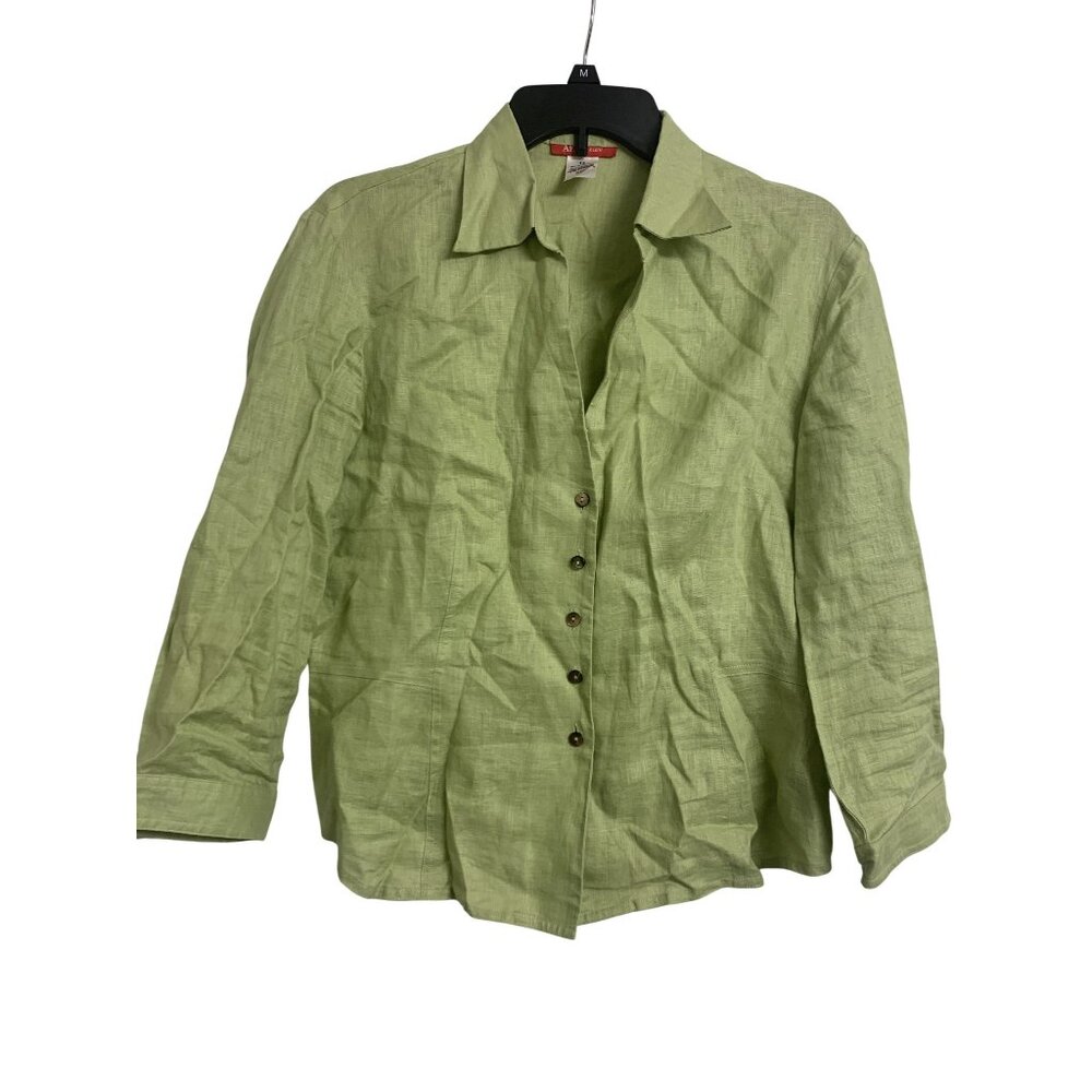 Anne Klein Linen Copped Button Up Blouse Size 14
